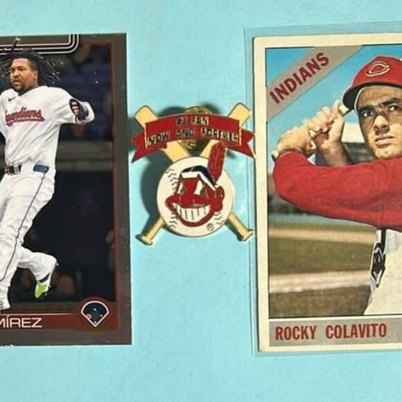 Cleveland Indians #1 Fan pin+1966 Topps Rocky Colavito + 2025 Jose Ramirez card - Picture 1 of 2